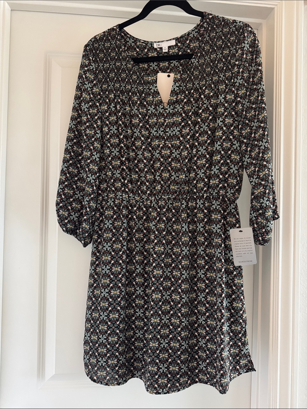 DR2 Black Mini Dress with Mint and Rust Floral Print